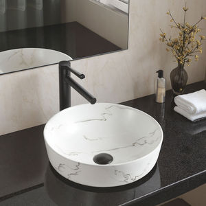 Lavabo rond en céramique à motif marbré pour salle de bain, à poser sur comptoir - Product Image 1