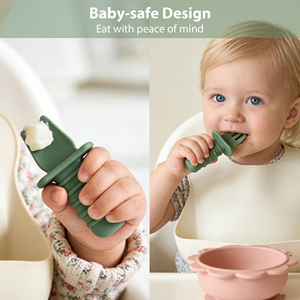 Juego de Cucharas de Silicona de Grado Alimenticio de Tres Piezas para Bebés, Fáciles de Sostener, en Varios Colores - Product Image 4