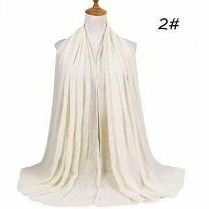 Foulard en mousseline de soie uni pour femme, orné de strass et de perles, style musulman tendance - Product Image 3
