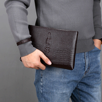 Tas Tangan Pria Motif Kulit Buaya Berkualitas Tinggi Desain Santai Modis dengan Penutup Ritsleting dan Lapisan Poliester Dompet Panjang