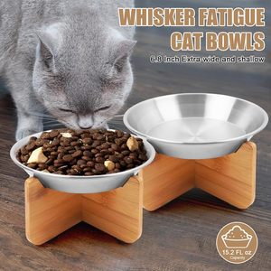 Nuevo soporte de madera para tazón de gato, tazón de comida de acero inoxidable, comedero para gatos, plato de comida para mascotas de bambú antideslizante, adecuado tanto para gatos como para - Product Image 2