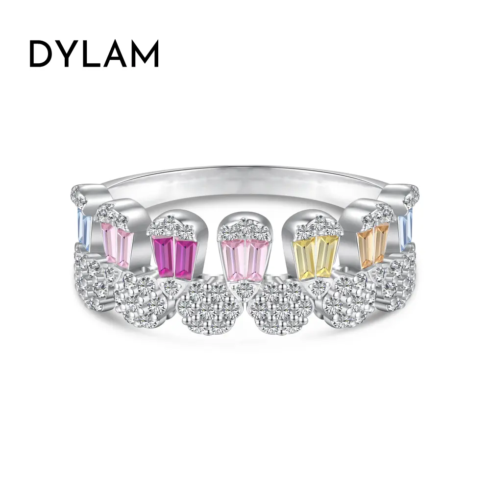 Dylam cincin berlian merah muda wanita, baru tidak teratur warna-warni untuk wanita 5A Cz kubik Zircon bentuk pir kepribadian perhiasan perak 925 untuk wanita
