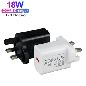 CE UKCA Certified UK 3 Pin Plug 18W QC3.0 Fast Charger Quick Charge 3.0 USB Wall Charger Plug UK