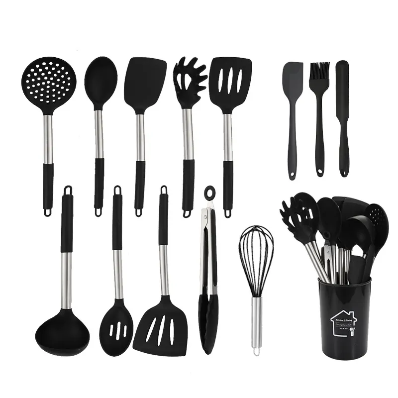17 Pcs Silicone Cooking Kitchen Accessories Set with Silicone Turner Tongs Spatula Spoon Kitchen Gadgets Utensil Set/