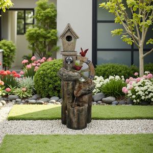 Nichoir moderne de conception <span class=keywords><strong>zen</strong></span> lumières LED jardin extérieur eau qui coule caractéristique nouvel ornement en résine de bois pour animaux de compagnie style artificiel - Product Image 4