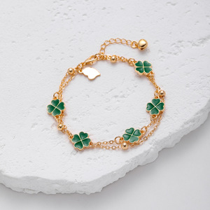 C & J Custom Brand Designer Lucky Four <span class=keywords><strong>Leaf</strong></span> <span class=keywords><strong>Clover</strong></span> Jewelry Acero inoxidable 18K Chapado en oro Pulsera de trébol de doble cara - Product Image 6