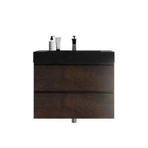 Mueble de Baño Moderno de 30 Pulgadas, Color Nogal Negro, Diseño Flotante de Pared, Gran Espacio de Almacenamiento, Lavabo de Cerámica, Preensamblado - Product Image 1