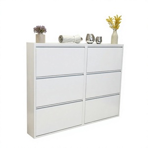 Meuble à chaussures en acier à porte rabattable, gain de place, 3 niveaux, autoportant, traditionnel, écologique, capacité 24-35 paires, minimaliste, dissimulé - Product Image 4
