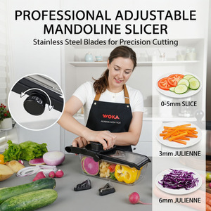 Cortador <span class=keywords><strong>de</strong></span> mandolina para cocina, picador <span class=keywords><strong>de</strong></span> verduras ajustable con 3 cuchillas, contenedor <span class=keywords><strong>de</strong></span> alimentos y guantes resistentes a cortes - Product Image 1