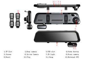Espejo retrovisor DVR para coche, cámara frontal y trasera de 12 pulgadas, OEM, Full HD, 1080P, 3 cámaras, IATF16949 - Product Image 3