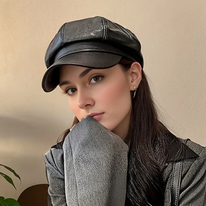 Boina <span class=keywords><strong>de</strong></span> Moda con Logotipo Personalizado para Mujer, Gorra Newsboy Octogonal <span class=keywords><strong>de</strong></span> Cuero PU para Otoño e Invierno, Boina <span class=keywords><strong>de</strong></span> Artista - Product Image 3