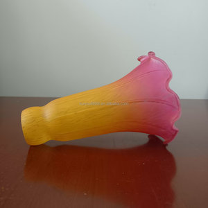 Antique European Hand-Crafted Blown Glass Lamp Shade Peach Color Pond Lily Design 6" Height Light Cover Easy Installation Lamps - Product Image 6