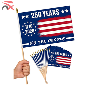 ธงแขวนมือทำมือลายครบรอบ 250 ปี สหรัฐอเมริกา สำหรับตกแต่งห้อง <span class=keywords><strong>บ้าน</strong></span> สนามหญ้า ฉากหลัง งานพาเหรด พร้อมเสาไม้ขนาด 30 ซม. ผ้าโพลีเอสเตอร์ 75D พร้อม Nuoxin - Product Image 2