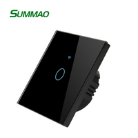 Interrupteur intelligent Wi-Fi 1 Gang avec contrôle par application Wi-Fi, 100-250V AC, panneau en verre cristal, 10A, garantie 2 ans, noir, 86x86x35mm