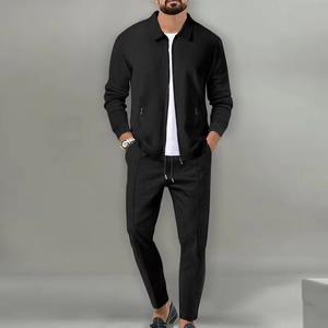 <span class=keywords><strong>Veste</strong></span> croisée sportive pour <span class=keywords><strong>homme</strong></span> avec poche zippée gaufrée à carreaux Ensemble cardigan mince à revers Vêtement tricoté teint pour l'automne et la jeunesse - Product Image 5