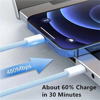 Cable USB-C a USB-C de Alta Velocidad para Transferencia de Datos, 1M/2M, 60W PD, 3A, Carga Súper Rápida, Compatible con Teléfonos IOS 15/16/17, Cámara, 12 Meses de Garantía
