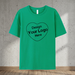 Camiseta de Manga Corta para Mujer, Cuello Redondo, Algodón Verde Sólido, con Estampado de Logotipo de Corazón, Estilo Casual - Product Image 3