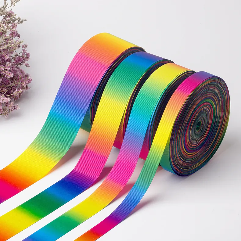 Factory Cheap Wholesale 50Yards Rainbow Grosgrain Ribbon By The Roll