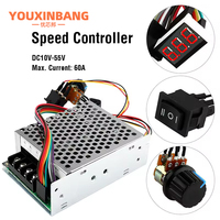 Contrôleur de vitesse de moteur CC PWM 10-55V 60A 15KHz avec affichage numérique, réglable de 0 à 100%, 12V/24V/48V, 2000W MAX, potentiomètre réversible