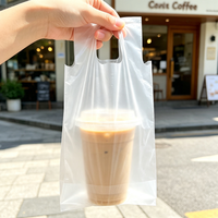 Sac de transport transparent en PE de qualité alimentaire pour thé au lait, sac jetable avec poignée pour tasse unique, café, boisson, sac de courses en plastique