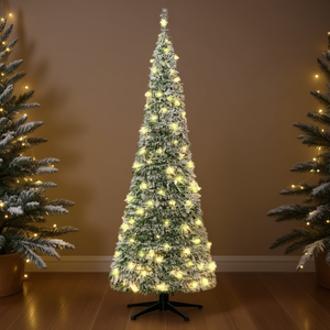 Sapin de Noël artificiel en PVC de 59 pouces avec base en métal, lumières LED blanc chaud, décoration élégante pour l'intérieur - Product Image 2