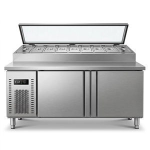 Meilleures ventes : Équipement commercial multifonction en acier inoxydable à température unique pour la préparation de pizzas, salades et sandwichs, avec fonction congélateur, à alimentation directe - Product Image 1