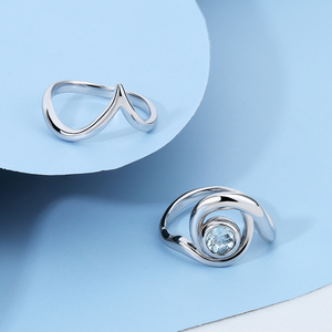 Bague double en pierre d'aquamarine avec motif vague océanique artistique <span class=keywords><strong>et</strong></span> lignes irrégulières pour tenues élégantes printemps-été - Product Image 3