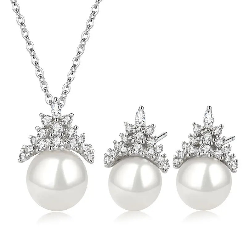 Moda clásica copo de nieve circón con pendientes de perlas collares conjuntos de joyas para mujeres elegantes accesorios de cena