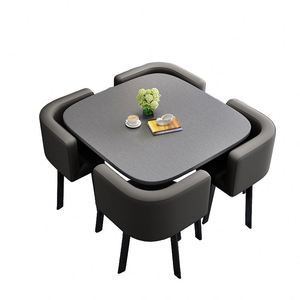 Set da Pranzo Moderno di Lusso con <span class=keywords><strong>Tavolo</strong></span> Quadrato, Quattro Sedie e Un Tavolino da Caffè con Design Salvaspazio in Metallo - Product Image 2