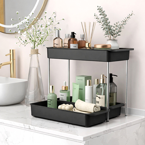 Étagère de rangement coulissante à 2 niveaux pour <span class=keywords><strong>sous</strong></span>-<span class=keywords><strong>évier</strong></span>, blanche/noire, pour cuisine et salle de bain, organisateur d'armoire - Product Image 6