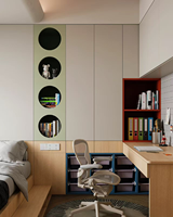 Ensemble armoire-bureau design moderne en bois, direct usine, avec tête de lit éclairée et rangement extensible, mobilier pour chambres et écoles
