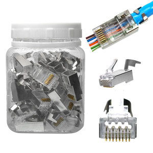 Cable de red Ethernet sin herramientas Modular <span class=keywords><strong>RJ</strong></span> <span class=keywords><strong>45</strong></span> <span class=keywords><strong>Cat</strong></span> <span class=keywords><strong>7</strong></span> enchufe de paso STP ez 8P8C Cat7 RJ45 conector enchufe - Product Image 1