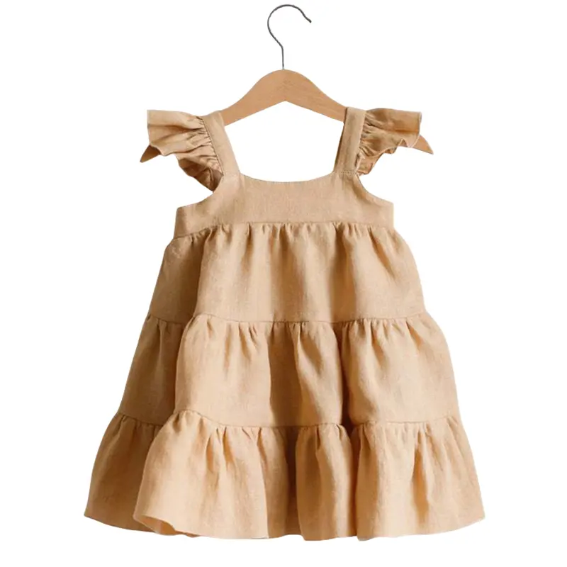 夏のノースリーブのエレガントな女の子のドレス無地5歳の女の子のドレス小さな女の子のための綿とリネンのドレス