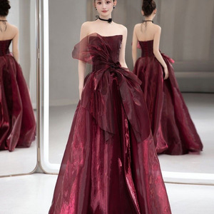 Strapless Claret Evening Dress Empire Waist Ball Gown For Coming Of Age Ceremony Women's Formal Wear - Product Image 1