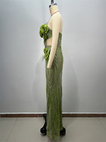 Robes de soirée maxi sirène en maille transparente ornée de strass floraux verts de luxe sur mesure, robe de soirée élégante, tenue de soirée sexy, couture