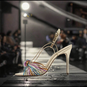 รองเท้าส้นสูงแบบเปิดนิ้วเท้าประดับสายรุ้ง ดีไซน์หรูหราสำหรับสาวพลัสไซส์ ทำจากหนัง PU ส้นแบบลิ่มสูงพิเศษ เหมาะสำหรับใส่ออกงานกลางแจ้ง - Product Image 5