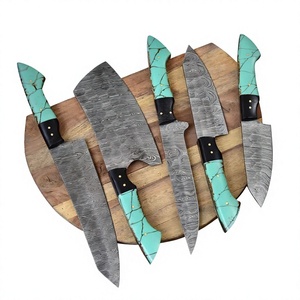 Juego de Cuchillos de Acero de Damasco Timber Steel Enterprises, 5 Piezas, Mango de Resina, Cuchillos de Chef Ambidiestros, Longitud de Hoja de 6-7.9 Pulgadas, Hechos a Mano - Product Image 1
