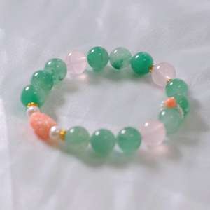 Bracelet en Jade Africain et Cristal Rose | Bijoux en Jade <span class=keywords><strong>Dulong</strong></span> Énergie Guérisseuse | Cadeau de Méditation et Spirituel - Product Image 4