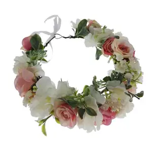 Kunstbloem Krans Vrouwen Bohemen Led Bloem Kronen Haar Band Bruiloft Bruid Hoofdband Haar Accessoires Kroon Voor Bloemen