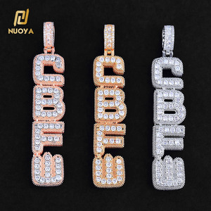 NUOYA Customize Vertical Font <strong>Initial</strong> <strong>Pendant</strong> Fully Iced Out <strong>Silver</strong> Plated Personalized CZ Letter <strong>Pendant</strong> Name Plate Jewelry - Product Image 1