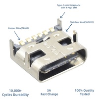 Conector USB 3.1 Tipo C Hembra de 6 Pines con Carcasa de Acero Inoxidable, Conector de Alimentación de Carga Rápida para PCB, Disponible en Stock del Fabricante