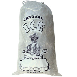 Sacs à glace en plastique transparents réutilisables et portables de 8 lb et 10 lb, imprimés sur mesure, avec <span class=keywords><strong>cordon</strong></span> de serrage, pour la logistique frigorifique et l'emballage de refroidissement - Product Image 1