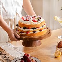 Support à gâteau en bois d'acacia avec couvercle en acrylique, ensemble de présentation de table à dessert rond multifonctionnel pour fête, non toxique, pour aliments et en-cas