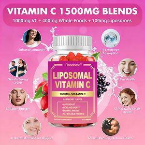 Suplemen Antioksidan Kuat Rasa Raspberry Alami 1000mg Vitamin C Liposomal dalam Bentuk Permen Jeli dengan Zat Besi & Seng untuk Dewasa & Anak-Anak - Product Image 3