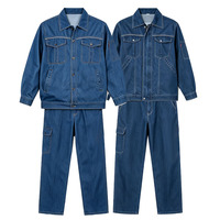 Ensemble de travail en jean bleu multi-poches pour personnel industriel – Veste et pantalon d'été pour atelier – Vêtements de travail en gros
