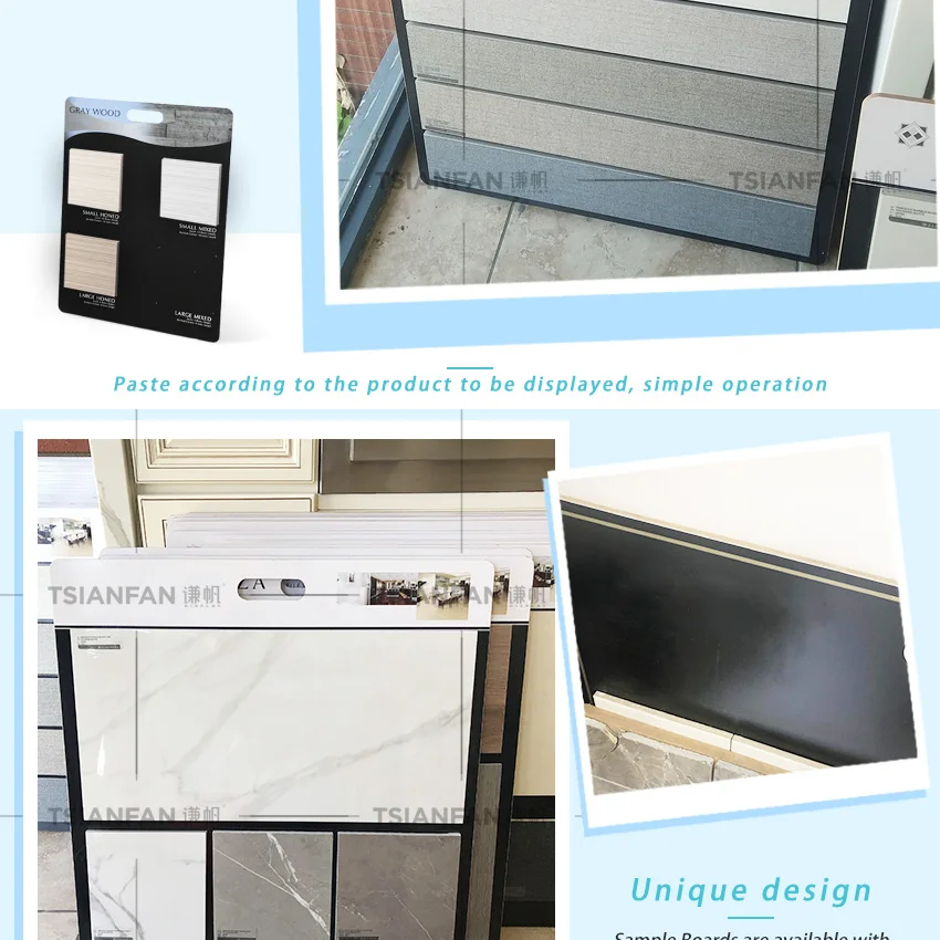 Custom Design White Portable Board Stand Panel Rack Handle Stone Display Mdf Wood Ceramic Tile Mosaic Sample Boards