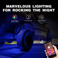 Luces RGB Impermeables para Roca, 4 Módulos, Multicolor, Iluminación Neón Bajo Carro, con Controlador por APP, Función de Temporización, Kit de Iluminación Musical