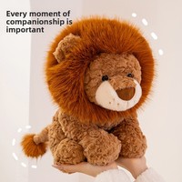 Peluche Lion de dessin animé réaliste, version assise, en coton PP et polyester, cadeau commémoratif du zoo, compagnon 0-24