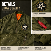 Blouson Bomber Vert Olive Personnalisé avec Logo pour Homme, Blouson de Vol MA1, Blouson Universitaire en Nylon à Marque Privée, Fabricant de Vêtements OEM