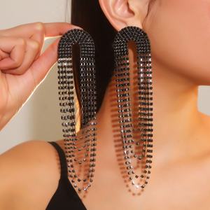 Pendientes de Borla Elegantes de Estilo Francés para Mujer, Diseño Exagerado con Pedrería, Aleación de Zinc para Fiesta - Product Image 1